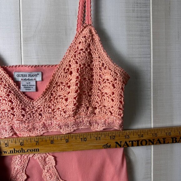 Guess Jeans Authentic Vintage Crochet & Nylon Peach Lace Trim Cami Top S/P - Picture 6 of 13